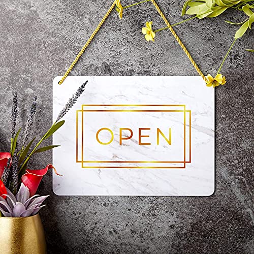 Double Sided Open and Closed Sign for Businesses, Marble Print (2 Pack)