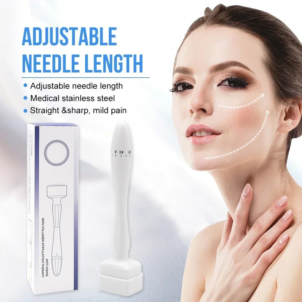Derma Stamp, Aoyswuz Microneedle Derma Rullo Regolabile 140 Titanio Aghi Timbro Microneedling per Crescita dei Capelli Cura Della Pelle dei Viso