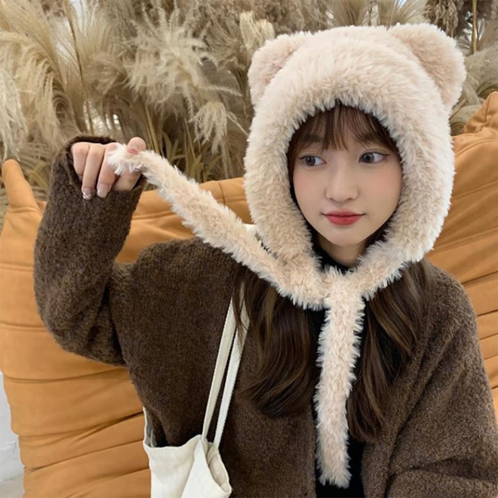 Thicken Windproof Bear Ear Shape Hat for Women Teens Keep Ear Warm Hat Cold Weather Thicken Trapper Hat