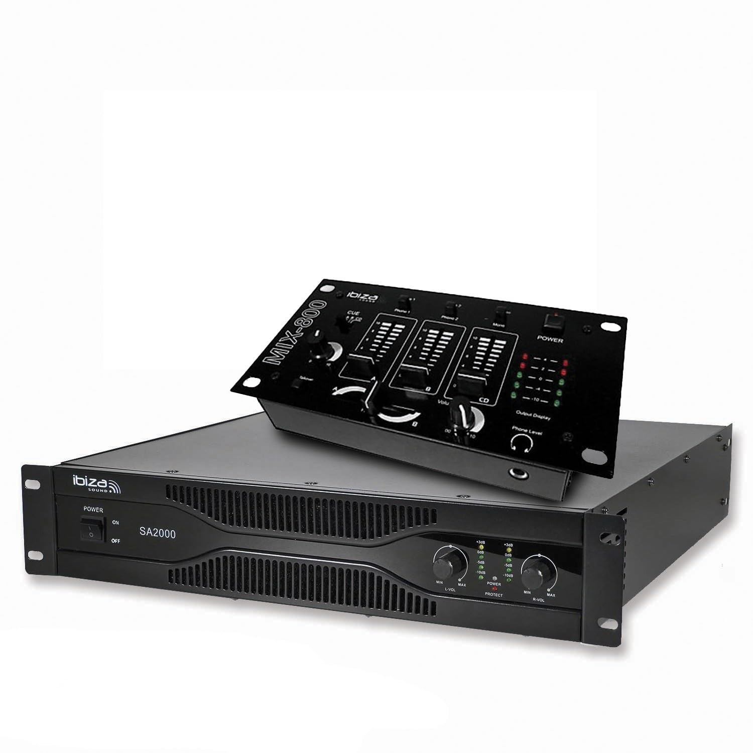 Ibiza Sonorisation Amplificateur 2000W SA2000 + Table de Mixage 3 Voies 5 Entrées MIX800