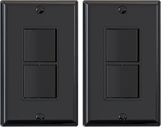 ELEGRP Decorator Double Rocker Light Switch, Two Single Pole Electrical Paddle, 15A 120V, In-Wall On/Off, Self-grounding, Wall Plate Included, UL Listed (2 Pack, Glossy Black)
