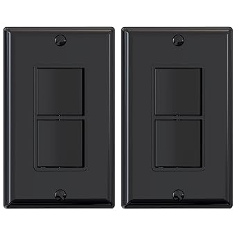 ELEGRP Decorator Double Rocker Light Switch, Two Single Pole Electrical Paddle Switch, 15A, 125V, in-Wall On/Off Switch, Self-grounding, Wall Plate is Included, UL Listed 1 Pack, Glossy Black