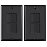 Decorator Double Rocker Light Switch, Two Single Pole Electrical Paddle, 15A 120V, In-Wall On/Off, Self-grounding, Wall Plate Included, UL Listed (2 Pack, Glossy Black)