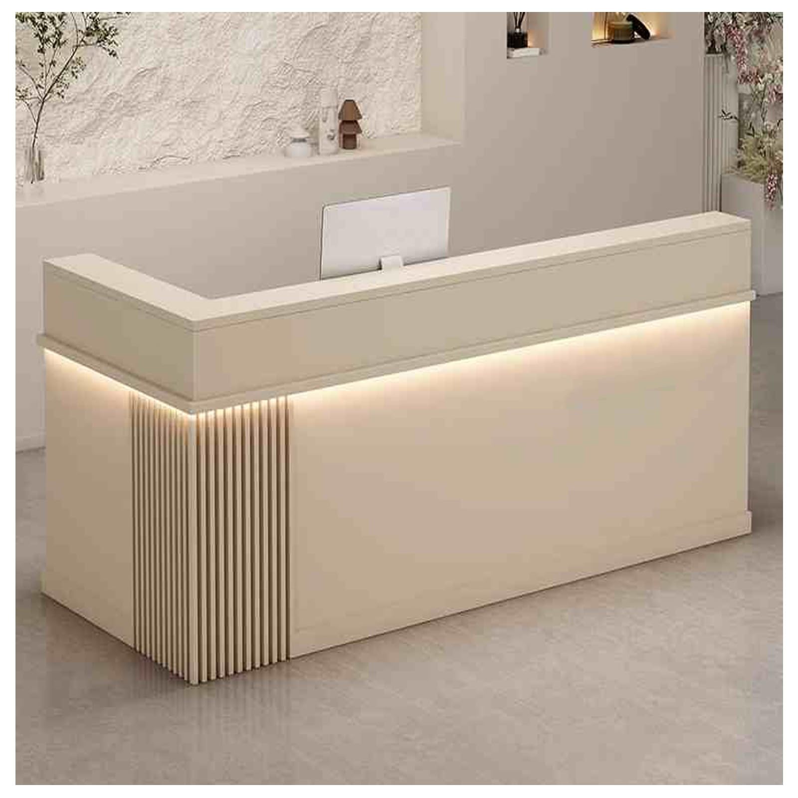Moderno escritorio de recepción en forma de L con almacenamiento seguro, elegante estación de trabajo para vestíbulos, salones, tiendas minoristas y oficinas en casa - 140 x 60 x 99,8 cm