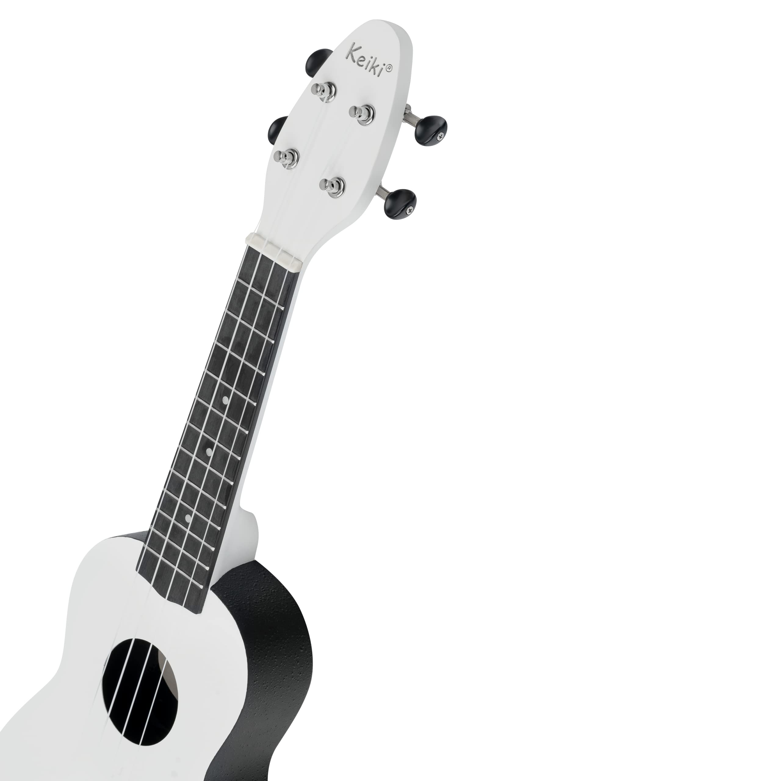 Ortega Guitars Ukelele Soprano blanco - Keiki K2 - Kit de inicio incluye afinador, correa, 5 púas medianas y bolsa de dibujo - pastel/tomatillo (K2-SCL)