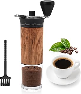 coffee grinder manual with ceramic conical grinder, stainless steel | cleaning brush, double layer, black, 56 sanding steps, folding handle, reinforced handle, espresso, hand filter jug