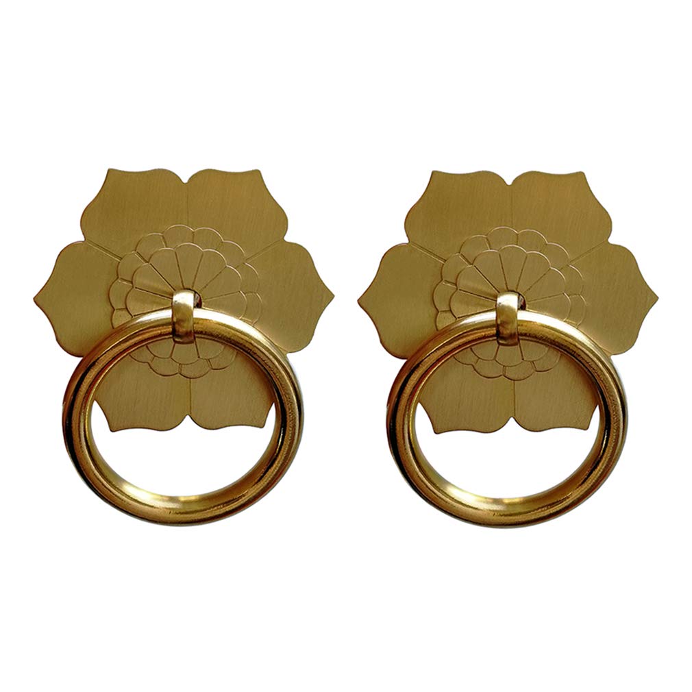 Tiazza Gold 2Pcs Antique Brass Ring Pulls Handle Kitchen Cabinets Wardrobe Drawer Vintage Furniture Hardware Retro Style Pull Ring (Gold)