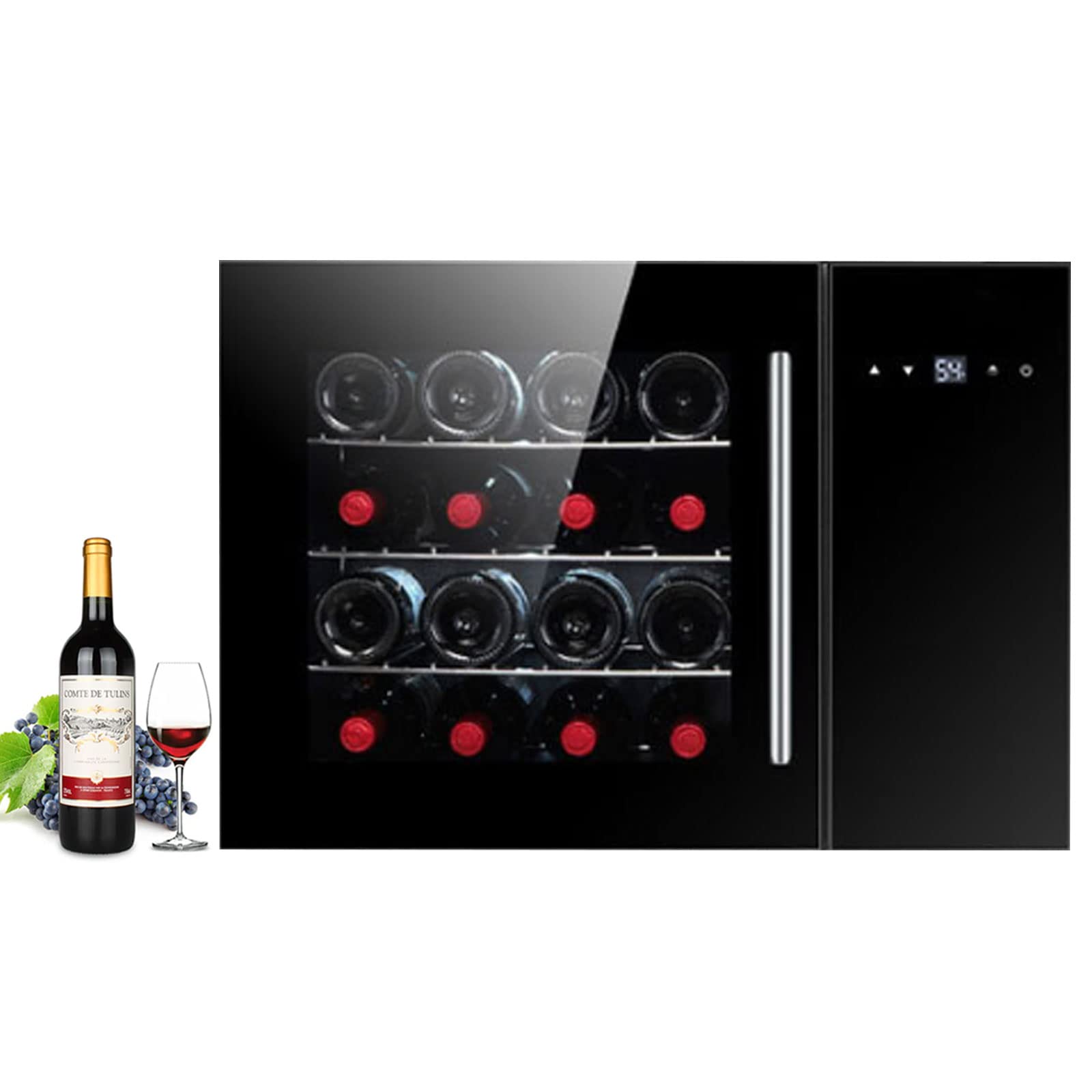 0℃ Outdoor Vinoteca, Nevera para Vinos, Empotrable, Enfriador de Vino Incorporado, Enfriador con 3 Estante, 40L, 16 Botellas, Regulable: 5 a 22°C, Baja Contaminación Acústica, Negro,Metal Shelf