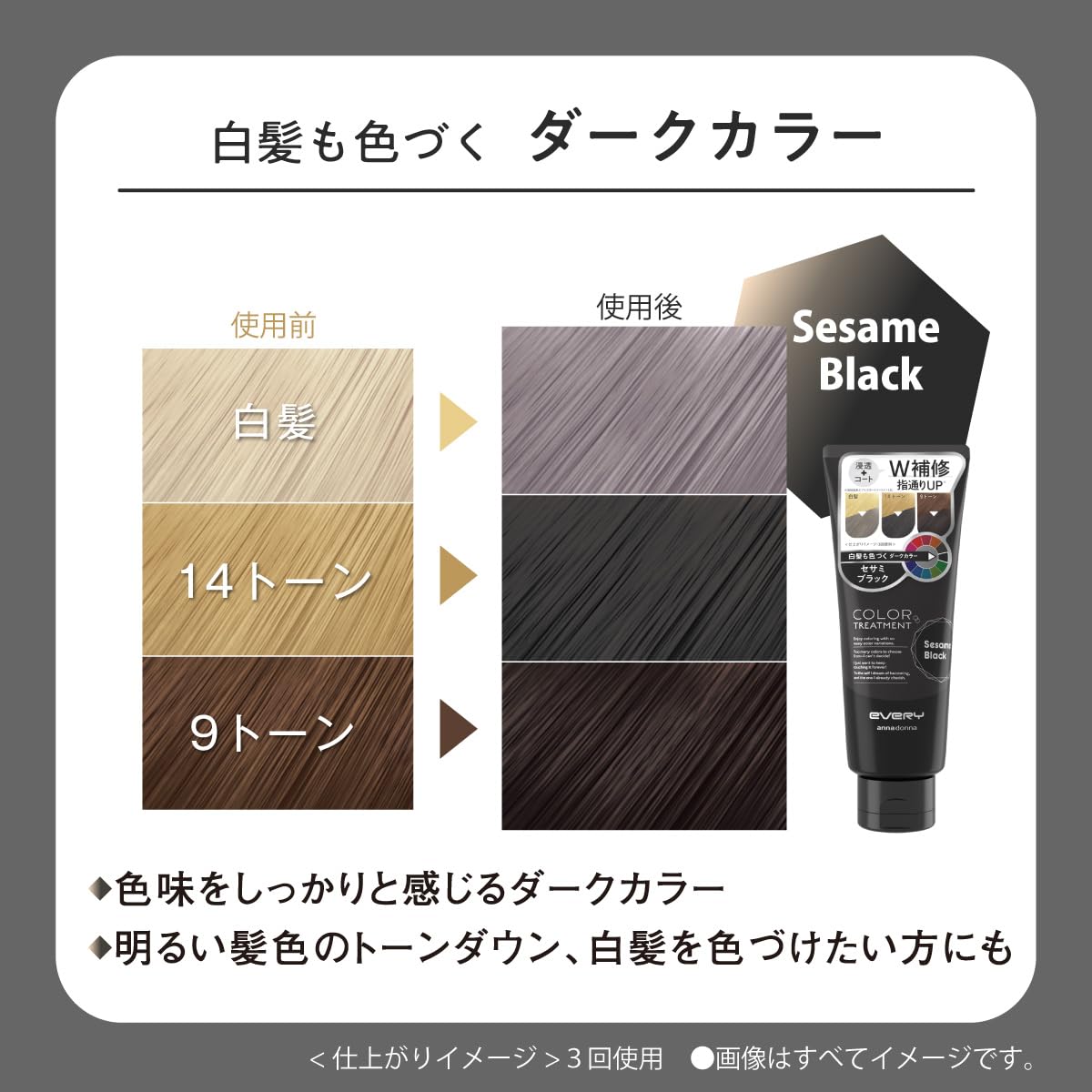 【リニューアル品】EVERY(エブリ) アンナドンナ エブリカラートリートメント単品 ダークカラー 160g (セサミブラック)