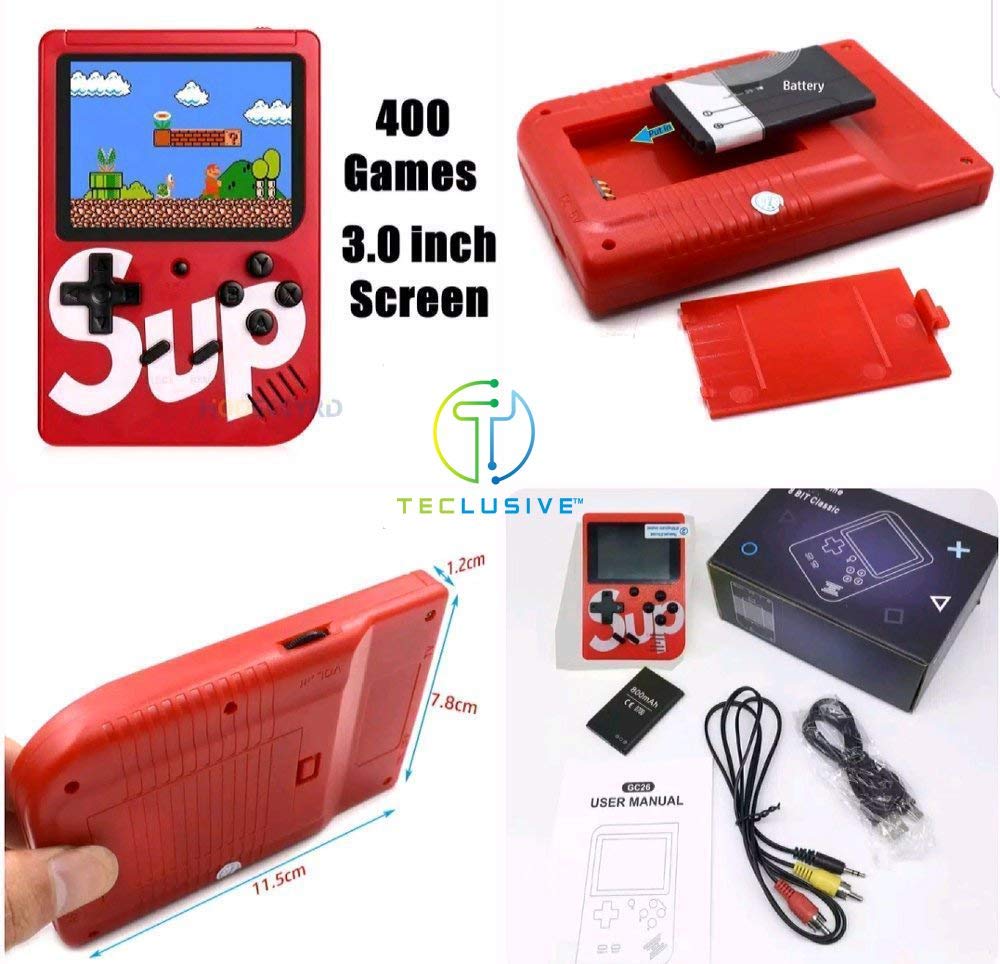 TECLUSIVE Classic Retro 400 in 1 Gaming Console || Portable Gamepad Box with LCD Color Display Rechargeable Battery || Nostalgic Games like Mario/Contra/Pinball/Tetris (Blue) TECLUSIVE Classic Retro 400 in 1 Gaming Console || Portable Gamepad Box with LCD Color Display Rechargeable Battery || Nostalgic Games like Mario/Contra/Pinball/Tetris (Blue)