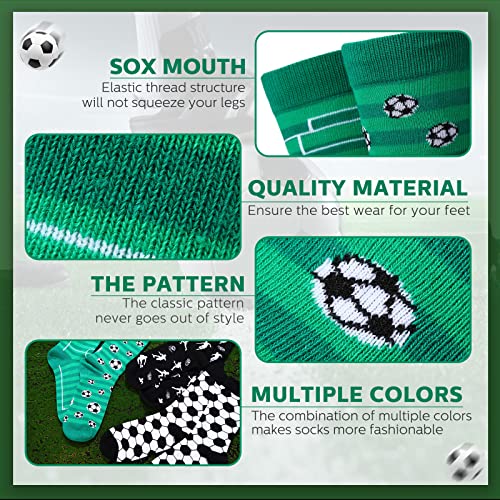 Coume Novelty Soccer Socks 3 Pairs Funny Soccer Pattern Men's Sports Running Crew Casual Socks, Black, White And Green #TOP1