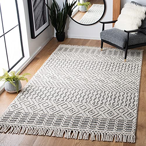 SAFAVIEH Natura Collection Area Rug - 6' x 9', Ivory & Black, Handmade Moroccan Boho Wool Fringe, Ideal for High Traffic Areas in Living Room, Bedroom (NAT852Z)