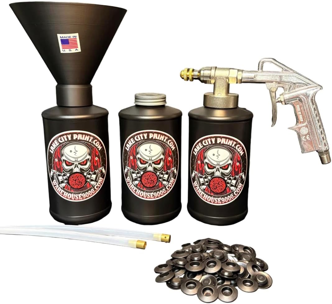 Pro Undercoating Spray Gun & Custom Threaded Funnel - 2 Wand Kit (3 W Quart Bottles)