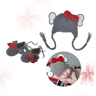 Toddmomy Adereços Sessão De Fotos Para Fotografia De Chapéu De Malha Animal Roupas Recém-Nascidas Sapatos Bebê Bebê E Elefante Desenho Animado Mensal De Crochê