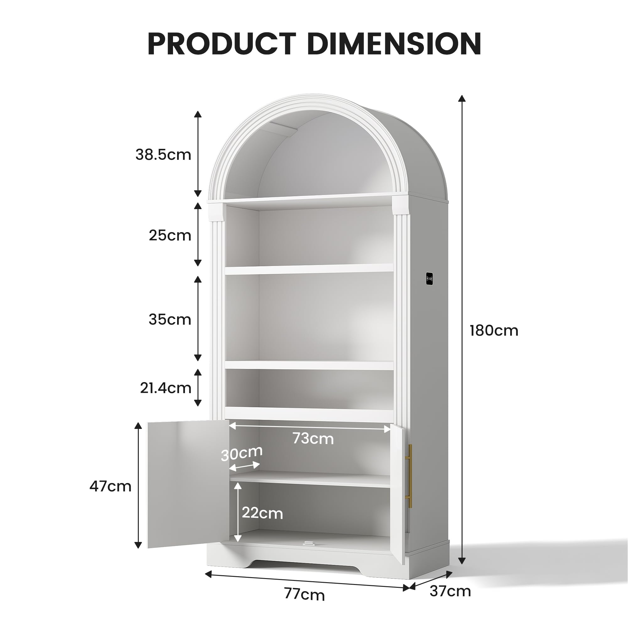 LVSOMT LED Bogen Weinschrank Holz, 180cm Barschrank Modern, 3 Farben Licht, 4 Reihig Rotweinglas Regal, 2 Tür Stauschrank, Weinschränke für Küche Esszimmer Wohnzimmer, Weiß