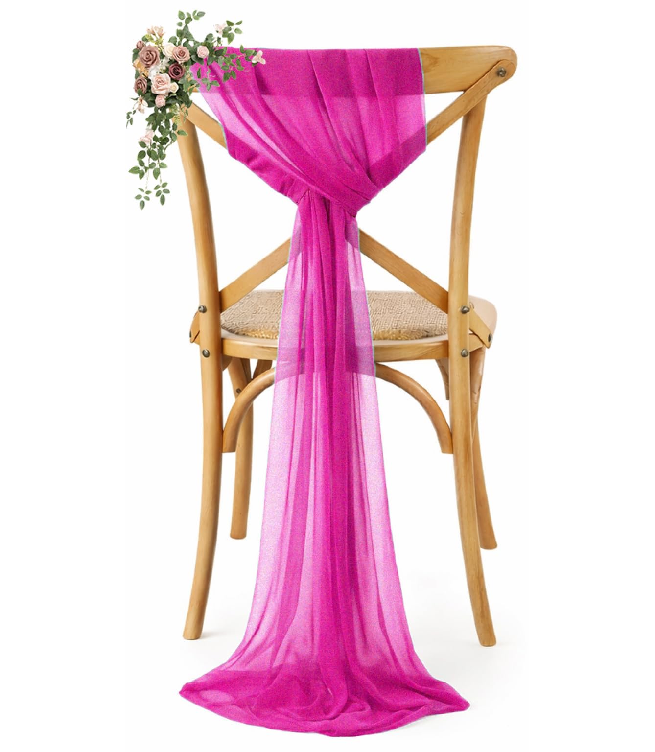 VDS Pack of 50, Magenta, Sheer Chiffon Chair Sashes Bows Chair Cover Back Tie Ribbon for Wedding Birthday Baby Shower Engagement Ceremony Event Party Banquet Restaurant Dining Chair Decoration