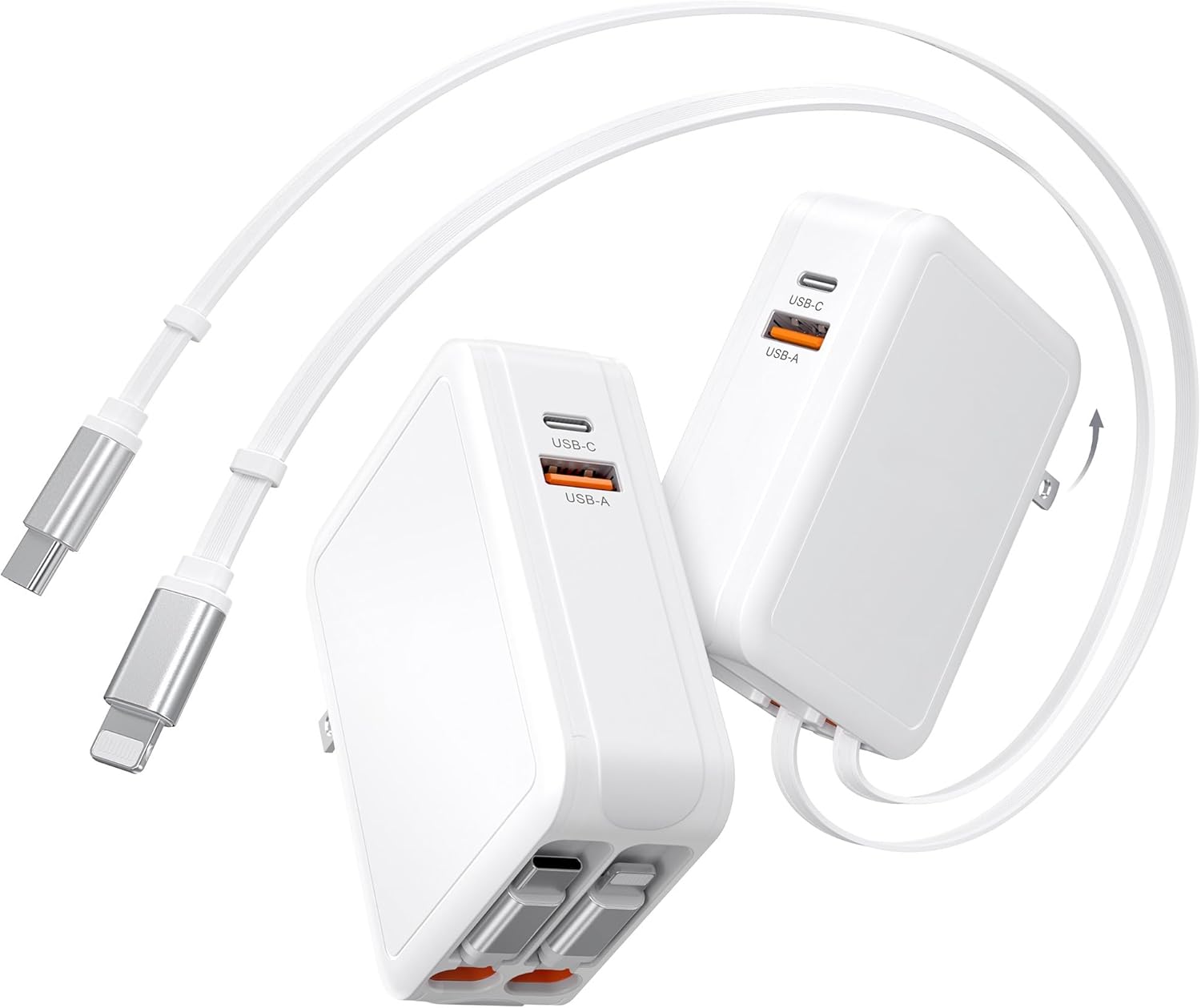 2026 Updated 40W Retractable Charger,2 Pack Retractable Phone Charger Wall Plug with 2.6FT Lightening+ Type C Cables,4 in 1 Travel Essentials Fast Charging Block for iPhone 17/16/15, Galaxy,LG,Moto