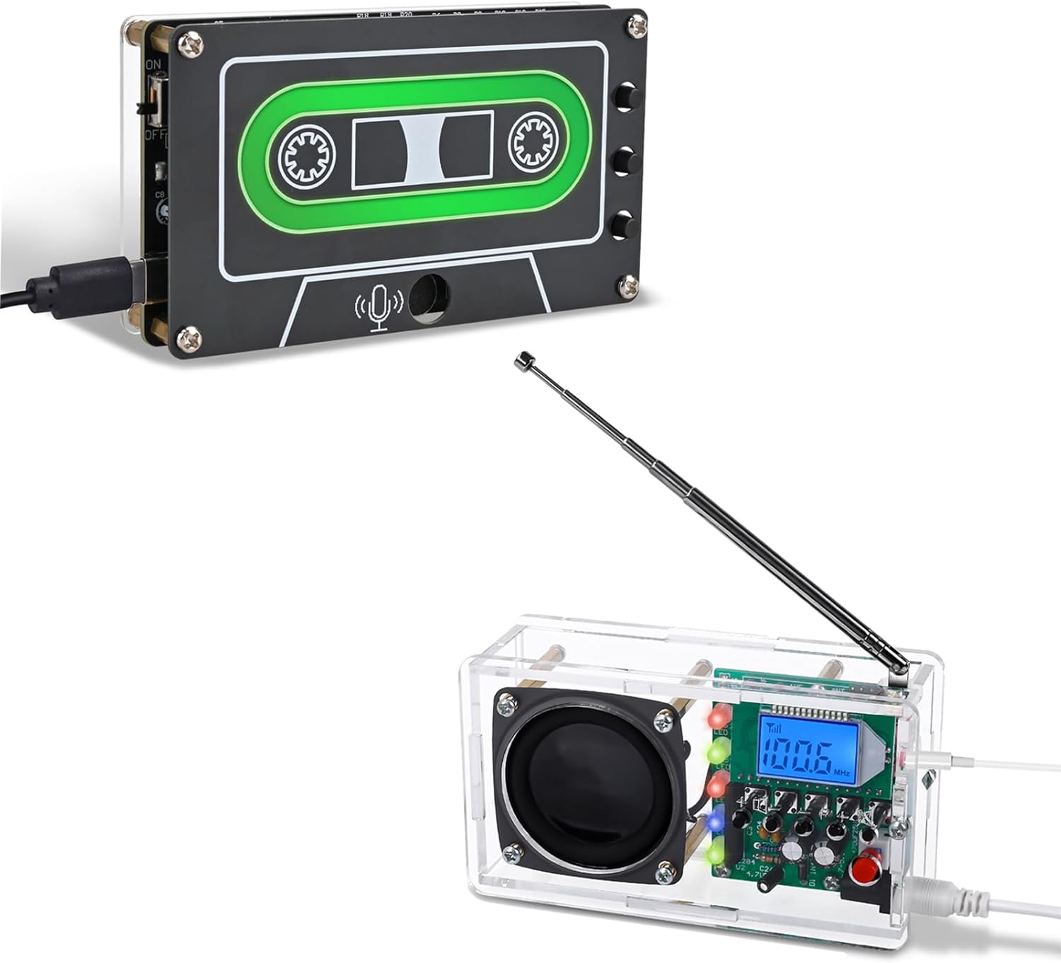 ICSTATION FM Radio Soldering Kit, 10 Minutes Sound Recorder Soldering Practice Kit with LED Flashing Lights FM 76-108MHz LCD Display Audio Voice Recorder Soldering Kit