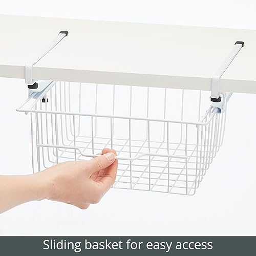 Miniatura 5 de mDesign Cesta de cajón extraíble compacta para colgar, organizador de almacenamiento deslizante debajo del estante, alambre de metal, se fija a la
