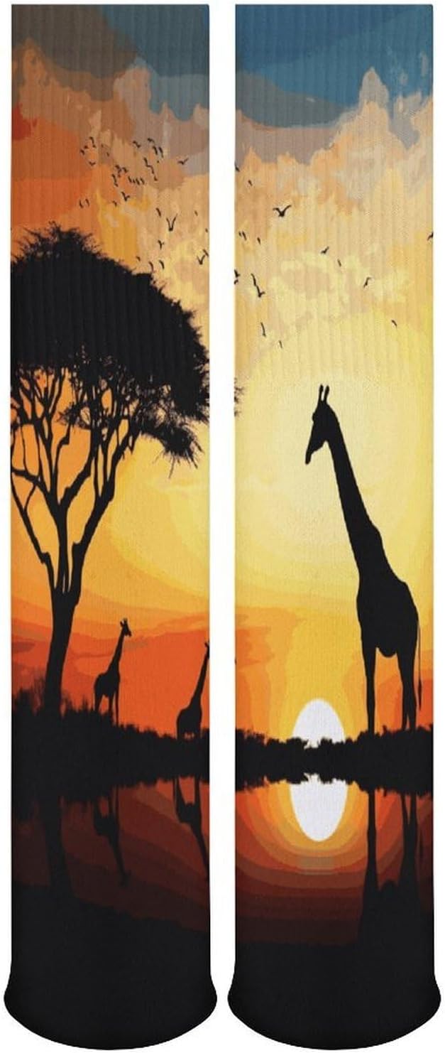 Giraffe Sunset Stocking - Cute Casual Long Athletic,Crew Sock for Men Women,Running Socks Soft Breathable for Gift