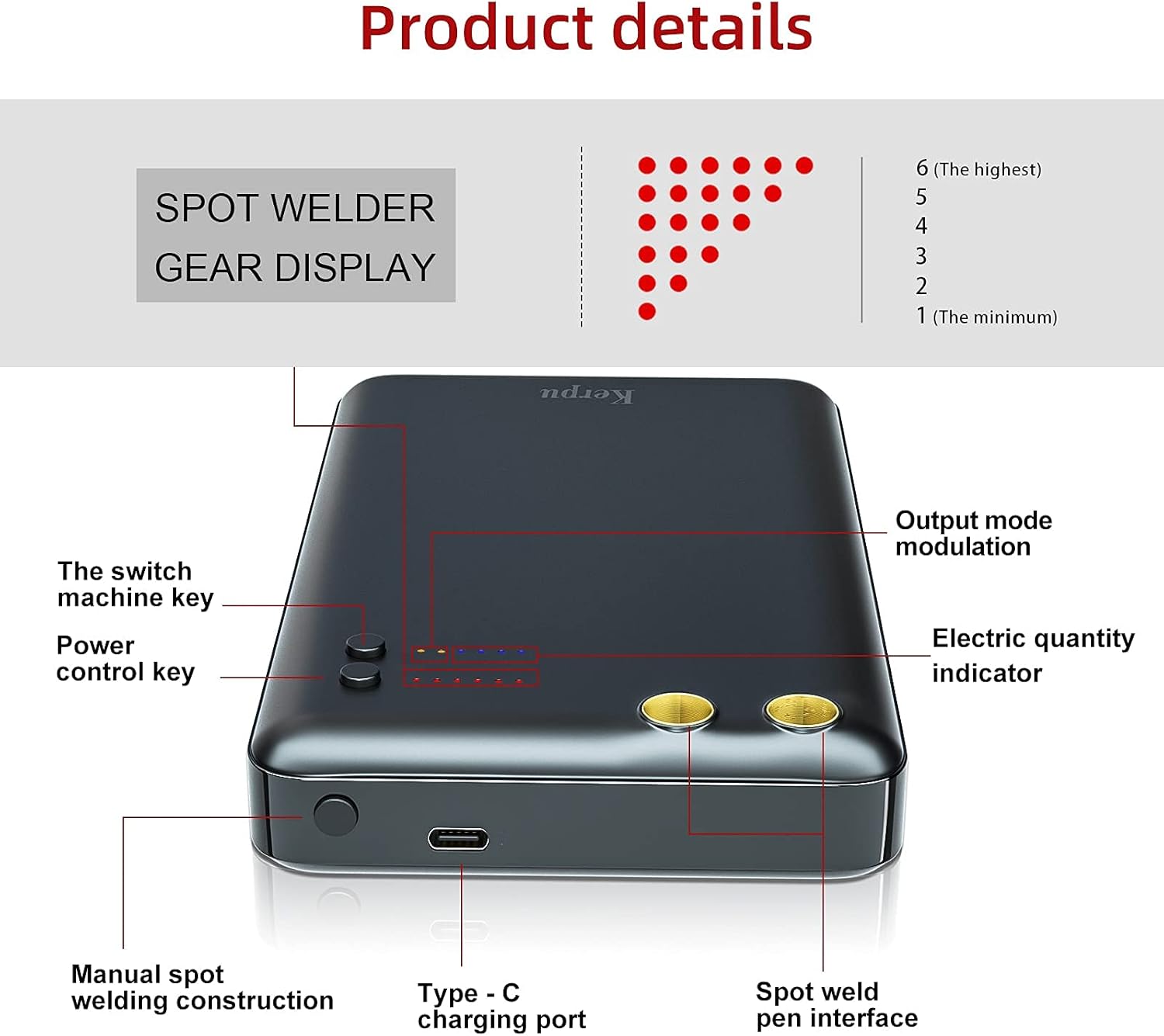 Spot Welder, Kerpu Mini Spot Welder, Portable Spot Welder Machine, Spot Welding Equipment Energy Storage 5000mAh for DIY 18650 Battery, Portable Battery Welder with Type-C port 2A Input - - 