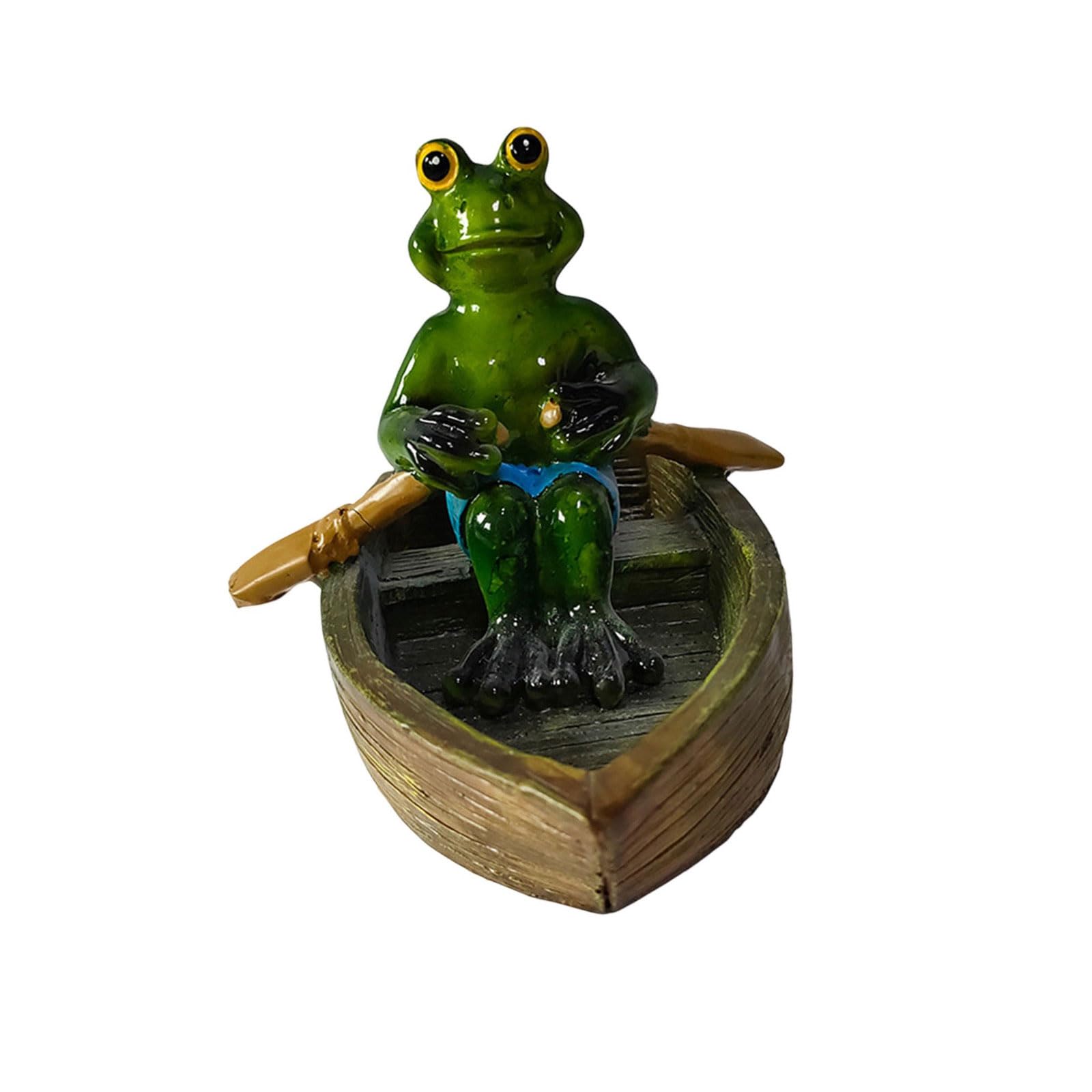 Lerpwige Funny Turtles Frogs Boating Floating Figurine Decors Handcrafted Resins Sculpture For Garden Pond And Indoor Display Cute Pond Figurine