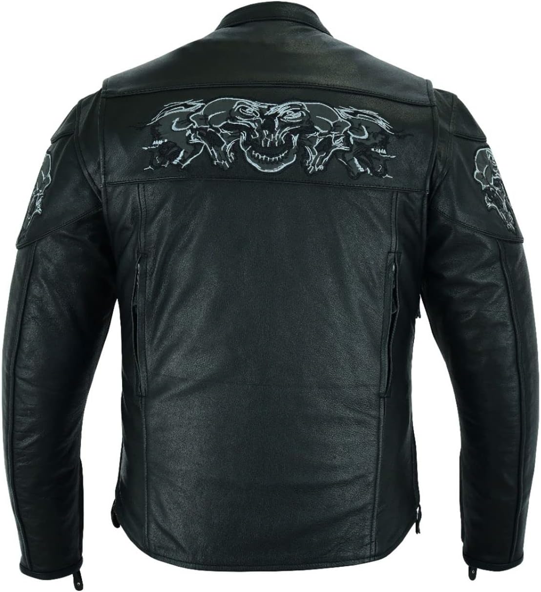 Dealer Leather MEN'S RIDING REFLECTIVE SKULLS CROSSOVER LEATHER JACKET VENTED THICK LEATHER NEW (L Regular)