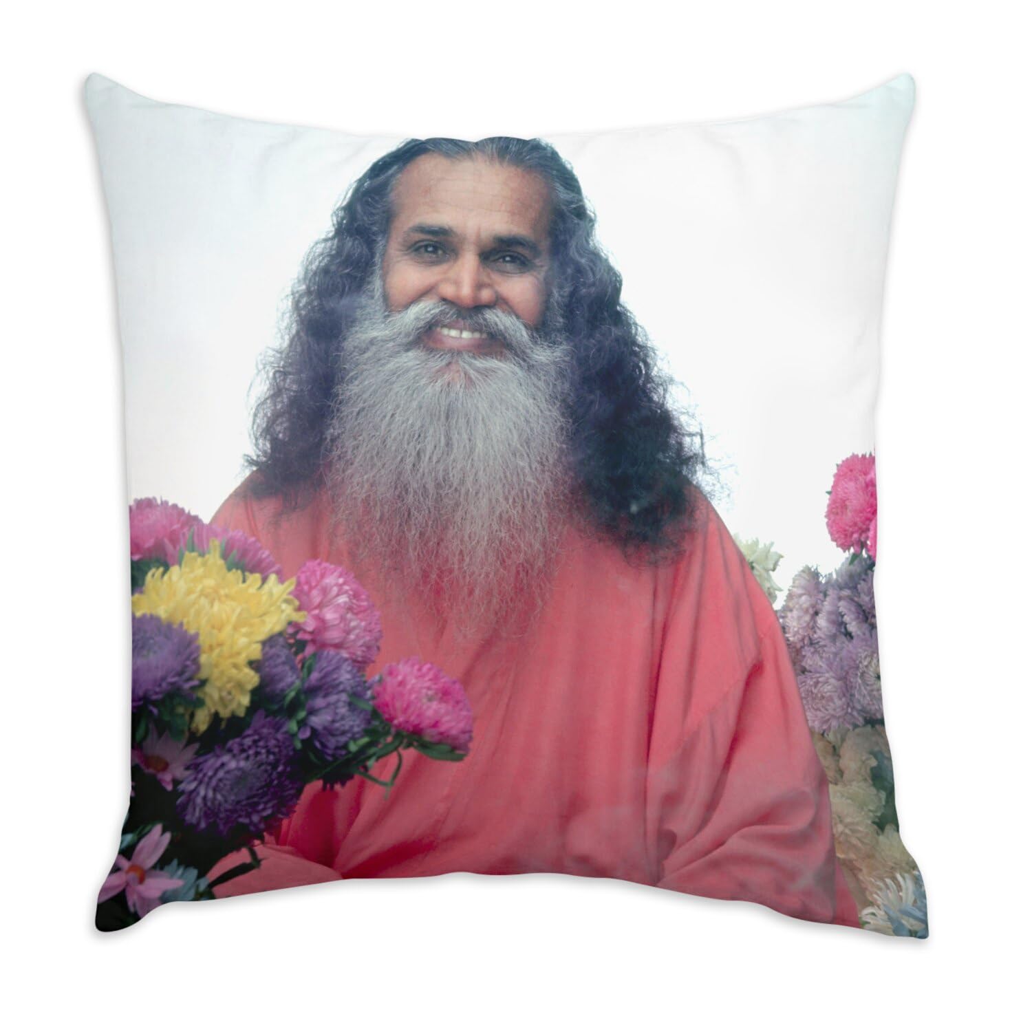 Coussin Velours Swami Satchidananda - Déco Gourou Indien Photo Star - 40x40cm
