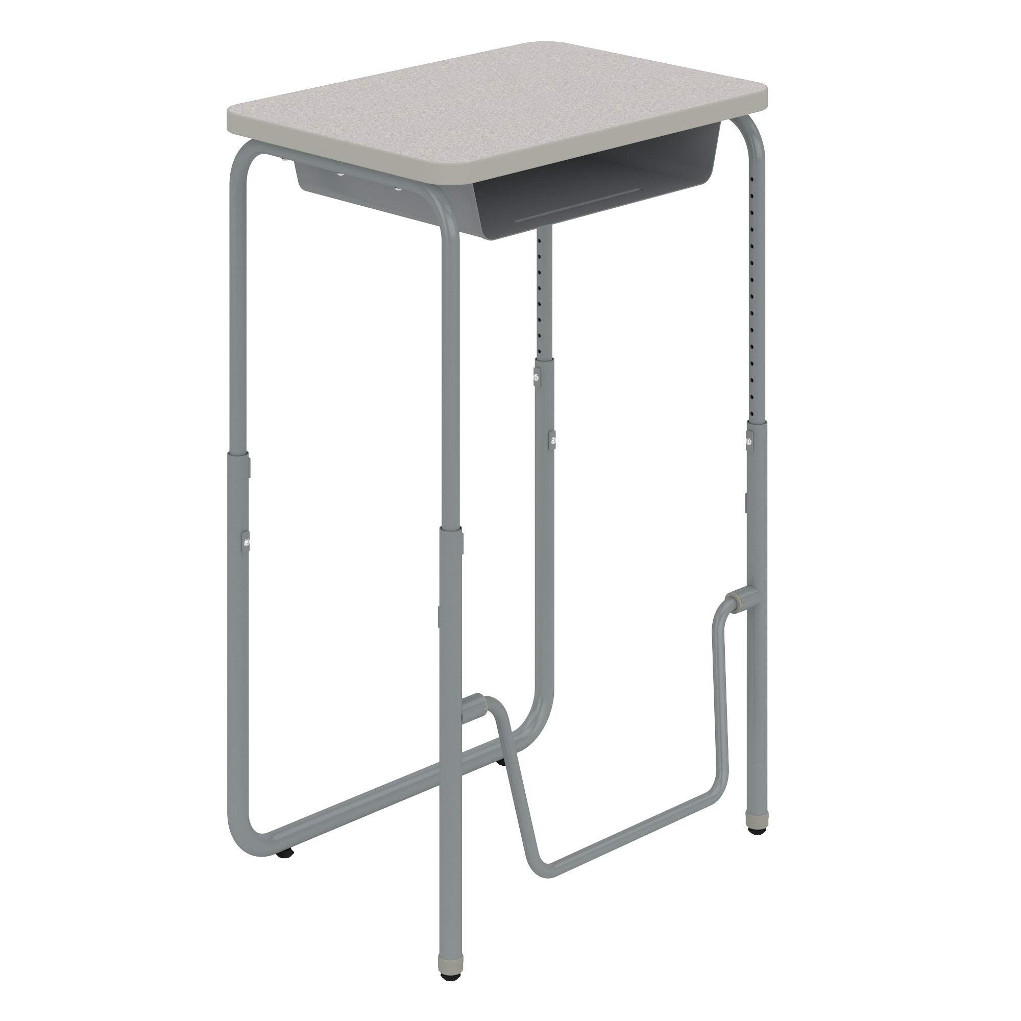 Safco Products AlphaBetter 2.0 Height - Adjustable Student Desk with Swinging Footrest Bar and Book Box, Sit to Stand, 29"-43" w, Pebble Gray