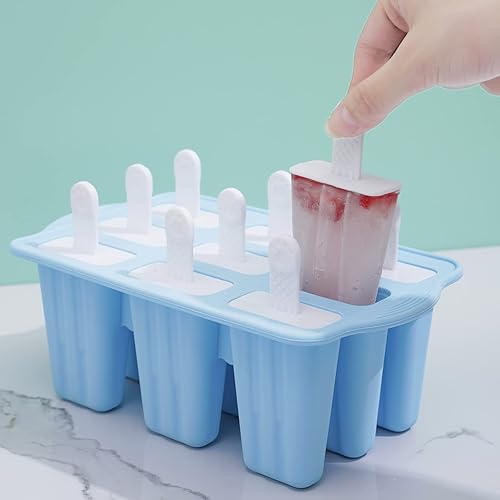 Vista 15 de Moldes para paletas de hielo, 12 piezas de silicona para paletas de hielo, molde de silicona libre de BPA reutilizable, 14 varillas, fácil Verde
