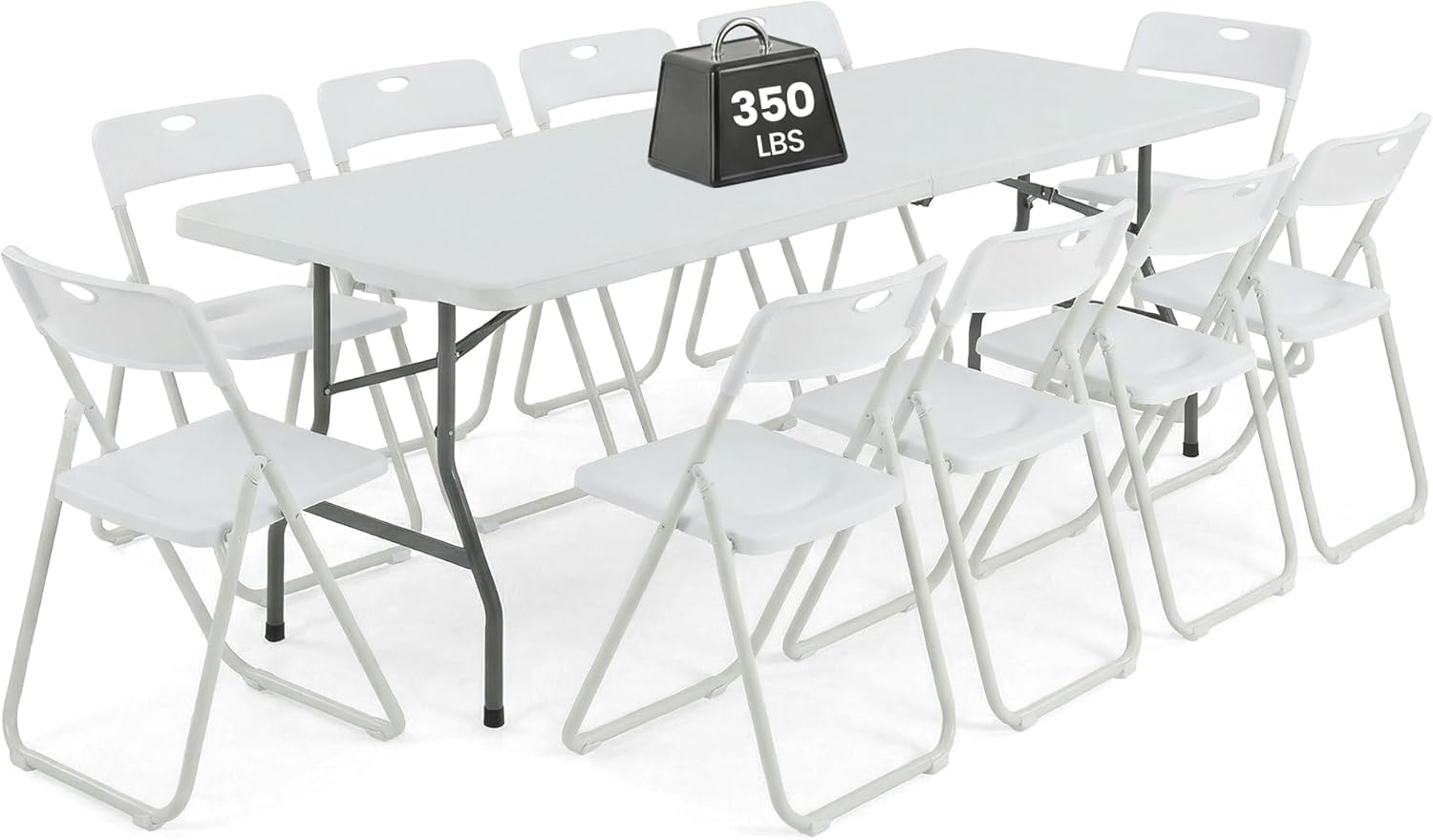 6FT Foldable Table Set with 6 Pack Plastic Folding Chairs, Heavy Duty 350 lbs Folding Table & Folding Chairs, Portable Foldable Furniture Bundle for Parties, Wedding, Events, Indoor & Outdoor