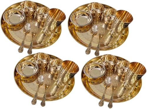 Brass Luxury THALI Set, Pack OF-07 Pieces, Set of Four Sets, Suitable for Dining and Gifting Purpose