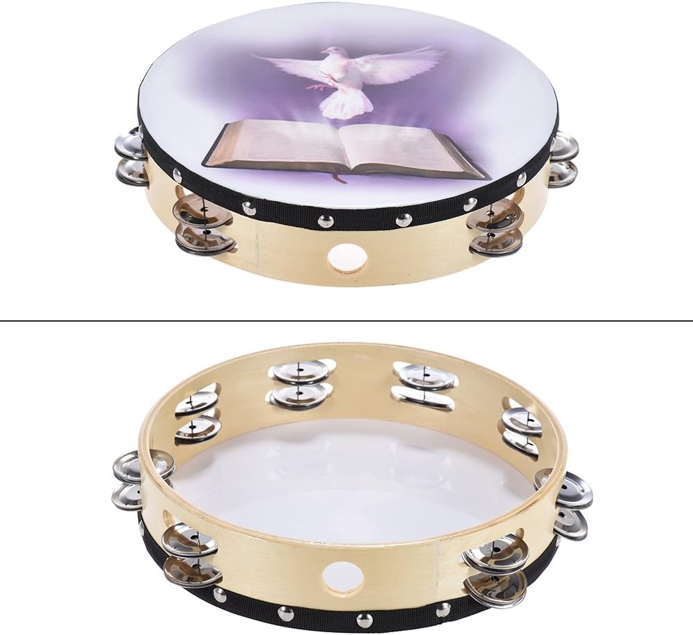Btuty 10 inch Tambourine 6 Pairs Double Metal Jingle for Church and Other Holy Occasio : Musical Instruments
