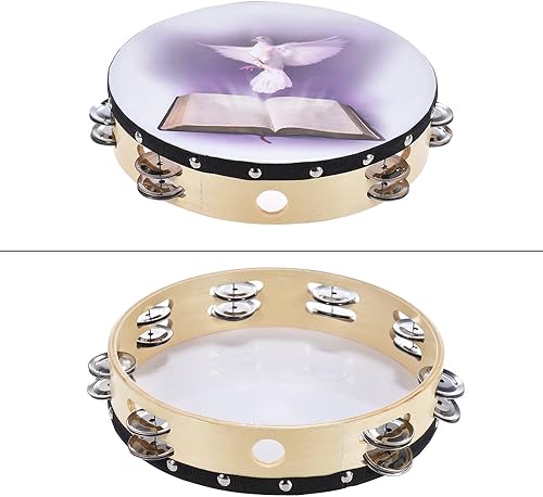 Miniatura 2 de Btuty Pandereta de 10 pulgadas, 6 pares, doble cascabel de metal para iglesia y otras ocasiones sagradas