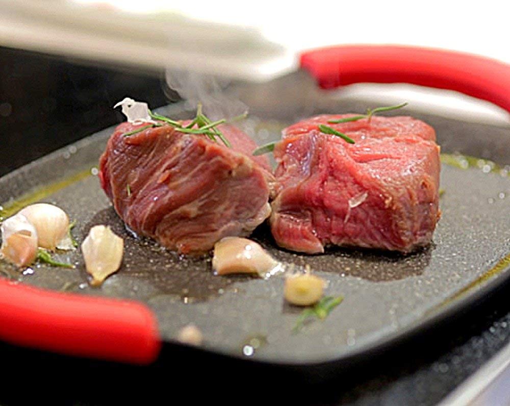 MGE - Plancha Grill - Parrilla de Cocina con Revestimiento de Piedra - Plancha de Asar para Arepas - Bandeja Asadora de Aluminio con Revestimiento Antiadherente - Budare - 47 x 29 cm