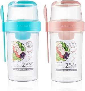 2 Pcs Salad Shaker Cup with Lids and Fork Fresh Salad Shaker Container for Lunch, Portable Breakfast Meal Vegetable and Fruits