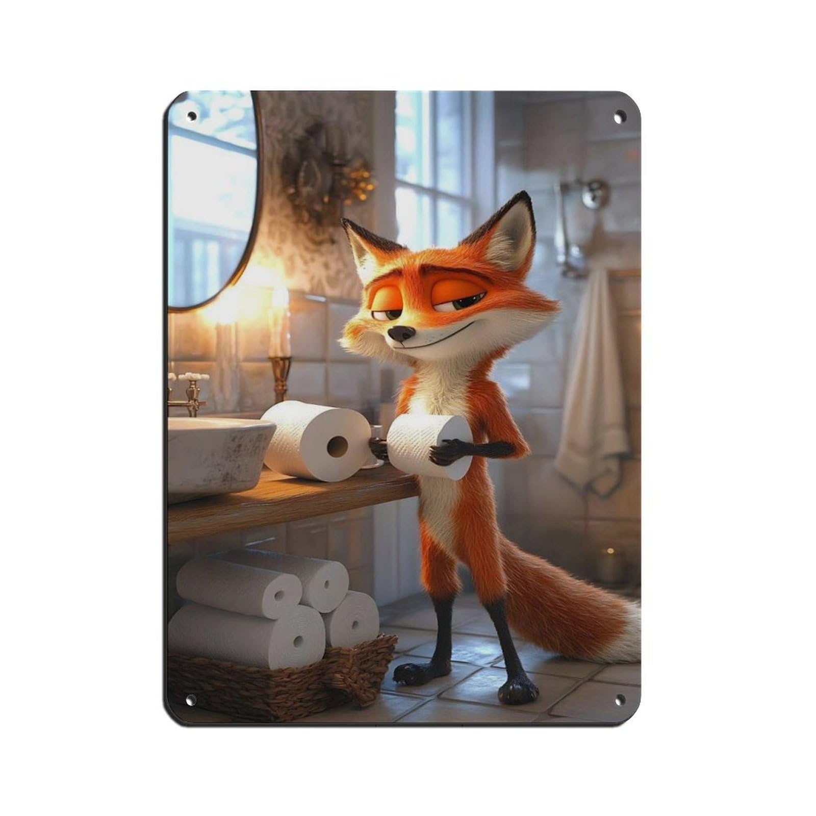 Lxwnze 30L X 40W Cm Quirky Fox, Funny Bathroom Decor Retro Poster Metal Tin Sign Chic Art Retro Iron Painting Bar People Cave Cafe Family Garage Poster Wall Decoration 12X16inch(30X40cm)