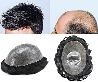 US Full Skin Toupee For Men Injection PU Hairpieces For Men Human Hair Wigs Super Natural Hairline Scallop Front Invisible Mens Toupee Transparent Skin PU Hair Replacement System For Men Human Hair Units US STOCK. (8x10'-120% Medium Light to Medium Density, 1B# Off Black)