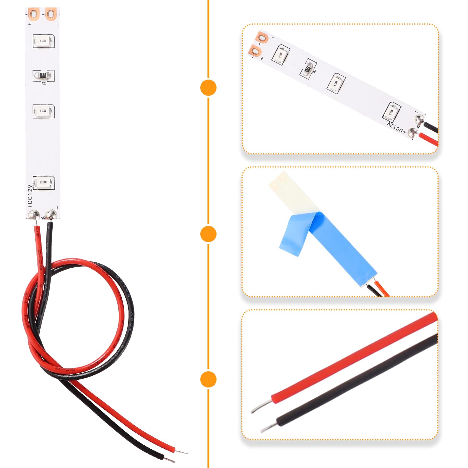Lyeteung 12 PCS 50mm 12V - 18V Pre Wired Strip, 2835 SMD LED Model Railway LED Lighting, Red, 50mm - 10pcs - Image 3
