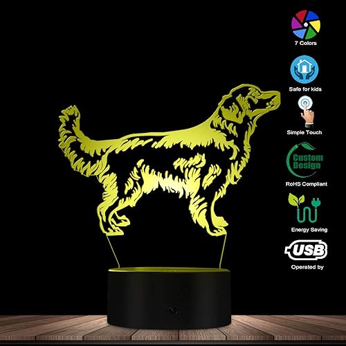 Miniatura 6 de 3d dorado Retriever perro luz de noche LED Customiz nombre mascota lámpara de computadora iluminación decorativa cachorro Sleepy luz perro amante