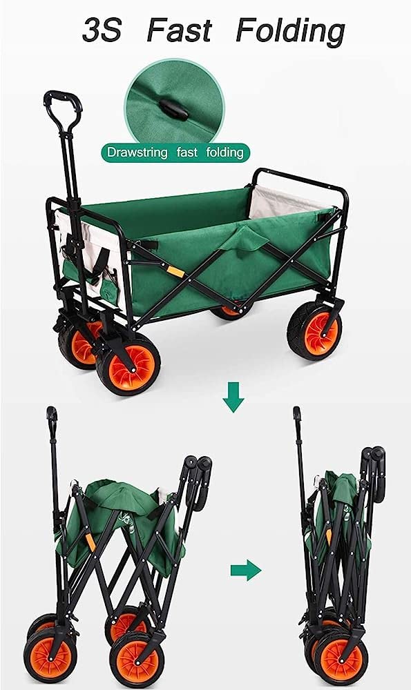 Chariots, Chariot d'épicerie Pliable, avec Chariot à roulettes, Chariot extérieur pour Le Camping de pêche à la Plage, 50 x 100 x 100 cm, Charge Bea100 kg/Noir (Vert)
