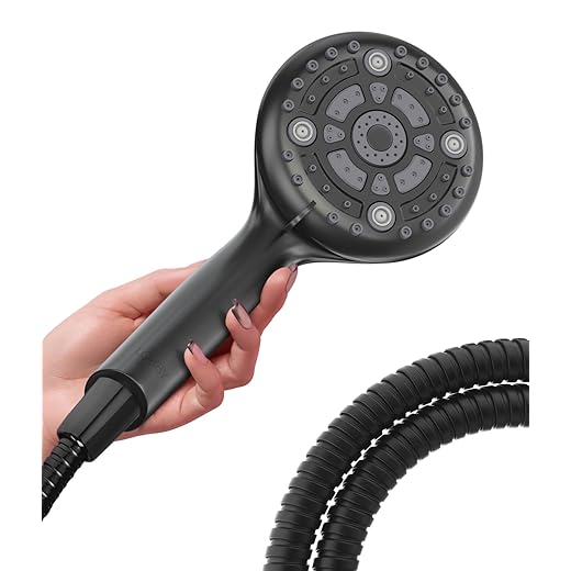 LOKBY High-Pressure Handheld Shower Head 6-Setting - 5 Inch Handheld Rain Shower with Hose - Powerful Shower Spray Even with Low Water Pressure in Supply Pipeline - Low Flow Shower-Head, Chrome