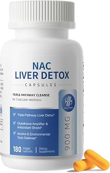 NAC Supplement 900 mg Liver Cleanse Detox & Repair, Antioxidant & Cellular Health, Alcohol Defense Support N-Acetyl Cysteine Capsules with Milk Thistle, Turmeric, Dandelion & Artichoke 180 Count