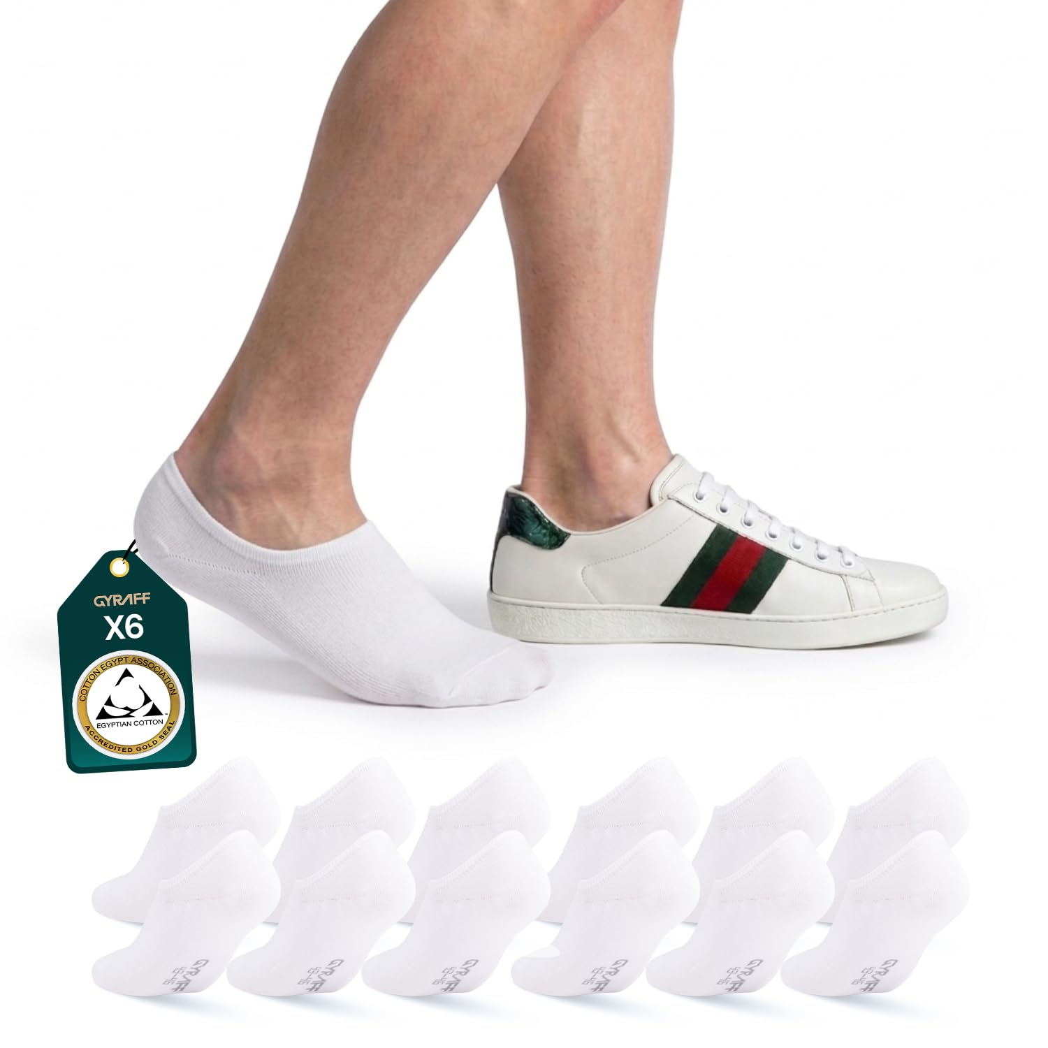 Chaussettes invisibles Premium en coton égyptien | Lot de 6 | Socquettes basses Antidéparantes | Anti transpiration | Douces & résistantes | Homme Femme | 35-38, 39-42, 43-46 | Blanches Noires