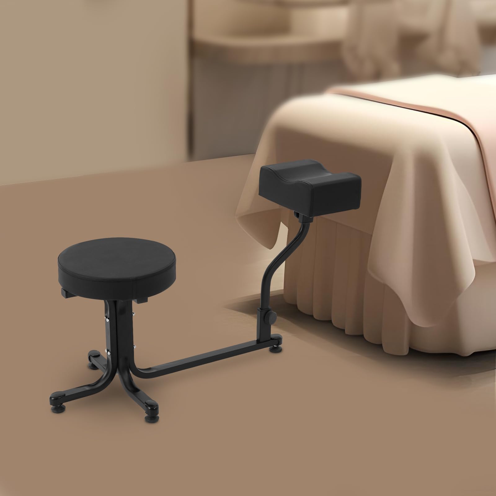Sgabello per pedicure 2 in 1, con poggiapiedi regolabile, in PVC, per pedicure, manicure, poggiapiedi, fino a 100 kg, per salone di bellezza e benessere (nero)