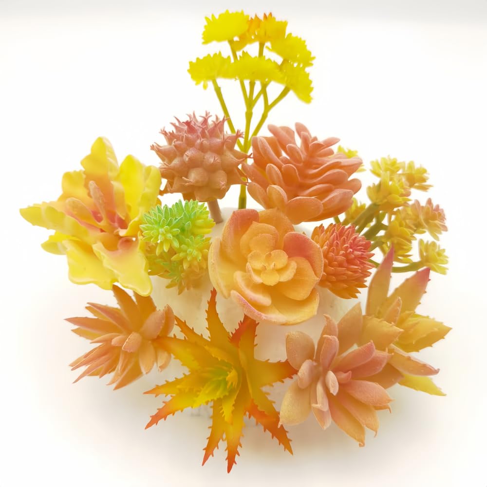 Urier Orange 12 Pieces Fake Succulent Plant,Mini Artificial Succulents,Artificial Air Plants That Look Real,Plastic Plant For Garden & Outdoor Home Décor (Orange)
