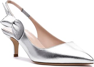 Womens Slingback Heels Kitten Pumps Dress Shoes Pointed Toe Bow Party Wedding Sandals