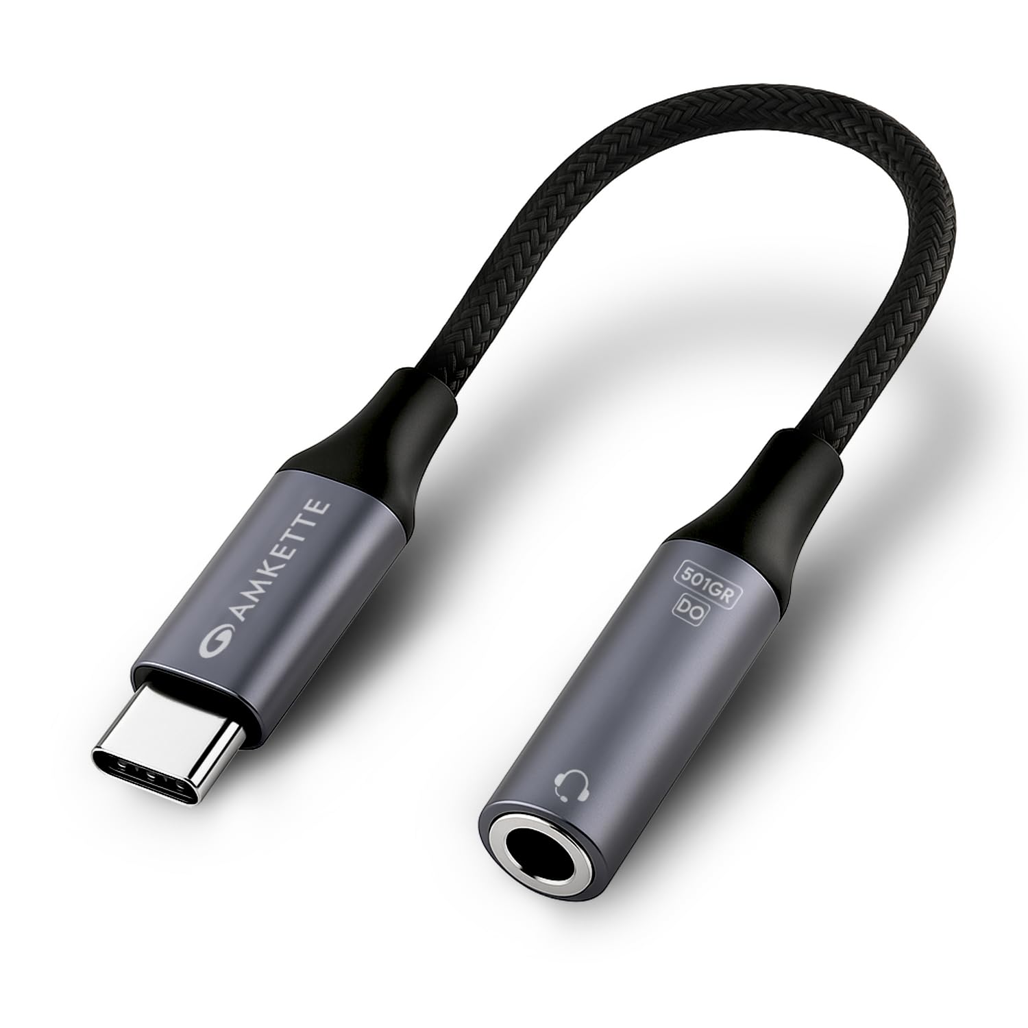 Amkette Type C to 3.5mm Audio Jack Adapter | Hi-Fi DAC Chipset | Kevlar Braided Cable | Universal USB-C to Aux Connector for Headphones & Speakers | Premium Aluminum Build | Plug & Play Compatibility