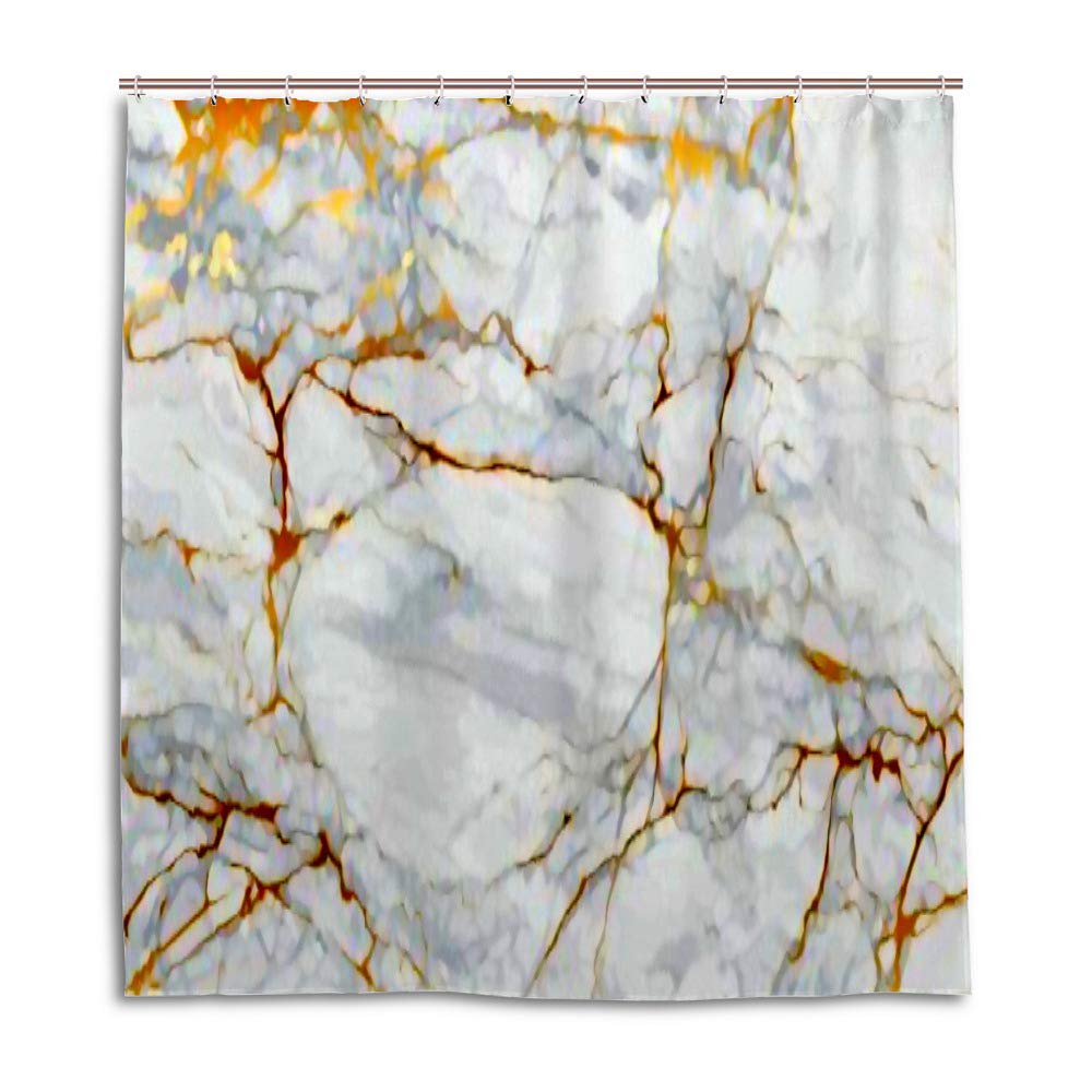 Rideau de douche design chic blanc doré pour sublimer votre salle de bain