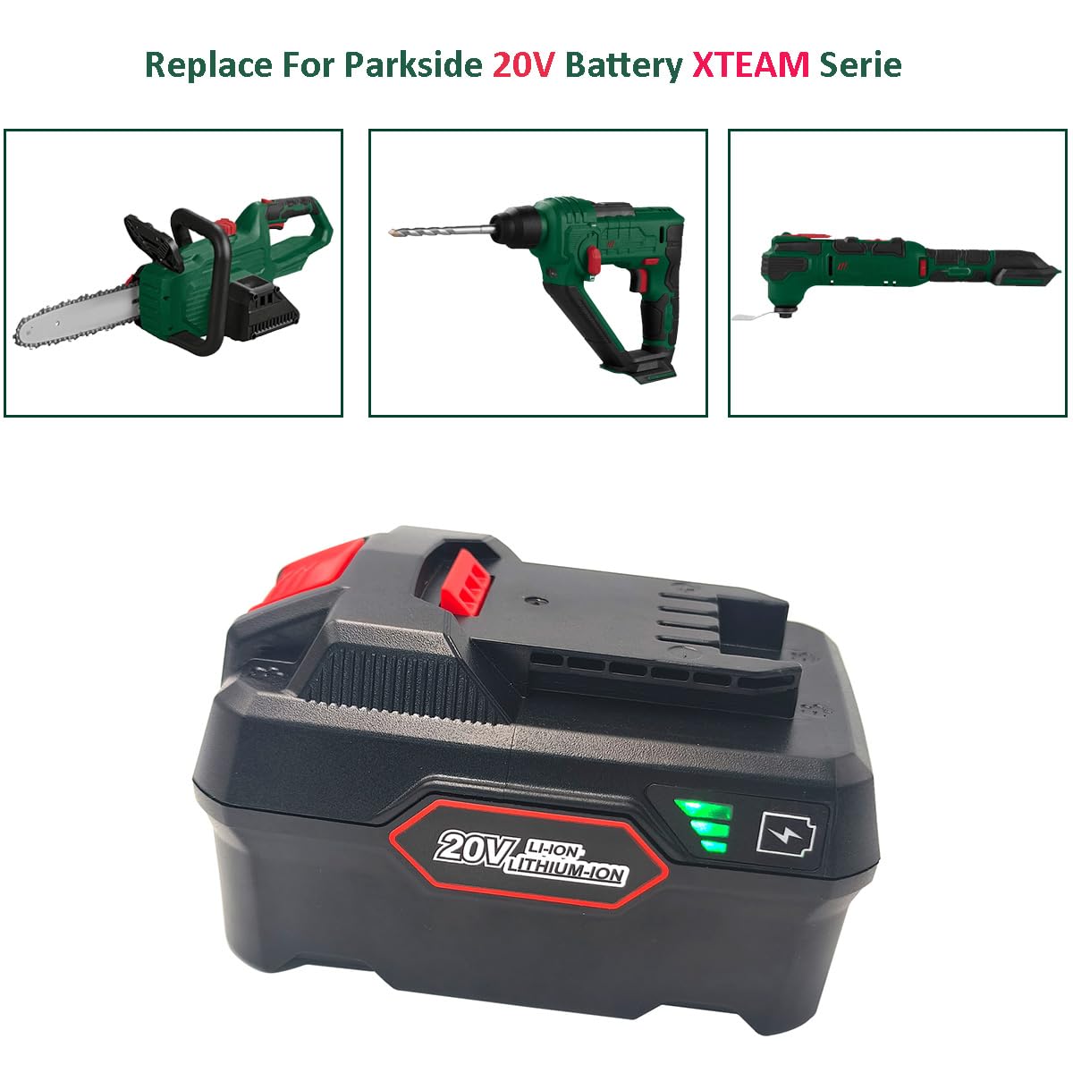 2 x 5,0 Ah akumulator do Parkside 20 V Pap 20 A1, B1, A3 kompatybilny z serii Parkside XTEAM, X 20 V Team seria PSTA 20-Li A1, PSSPA 20Li F4, PSTA 20-Li A1, PPSTDA 20Li